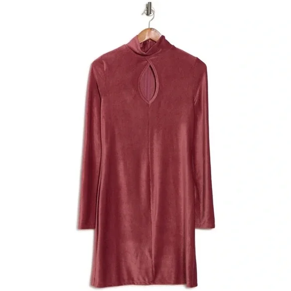 Dual Nature Keyhole Rib Velour Dress Mock Neck Long Sleeve Mini Mauve XS - Picture 5 of 5